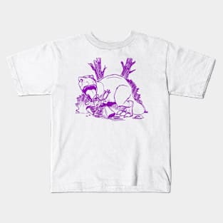 Dinosaur and Robots- Purple Line Art Version Kids T-Shirt